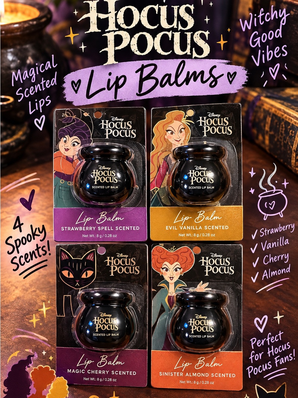 Hocus Pocus Lip Balm Set of 4 - Halloween Gift Set